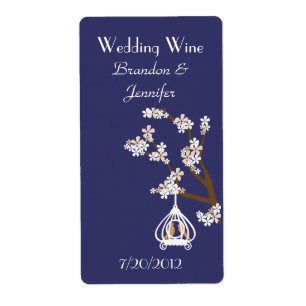 Aves de amor azules Boda Mini etiquetas de vino