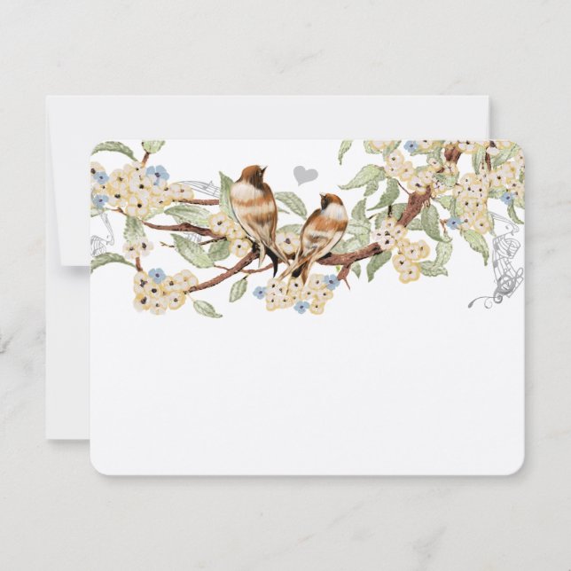 Aves de amor azules y marfil viejas Bodas RSVP (Anverso)