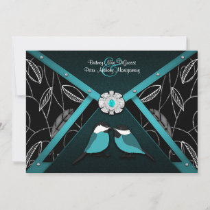 Aves de amor azules y negros Invitaciones a la bod