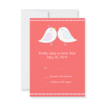 Aves de amor con tarjeta RSVP de fondo rojo