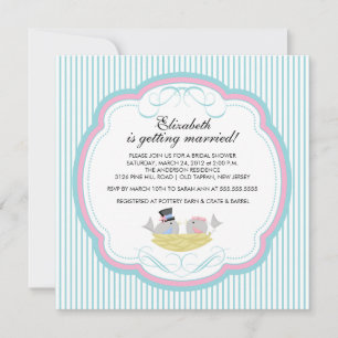 Aves de amor de moda Ducha de novia Invitación azu