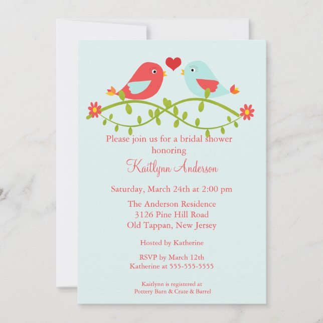 Aves de amor de moda Invitación a la ducha de novi (Anverso)
