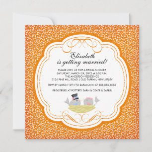 Aves de amor de moda Naranja de invitación a ducha