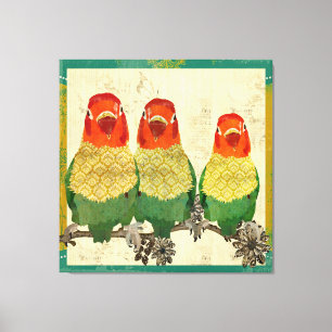 Aves de amor doradas lienzo vintage