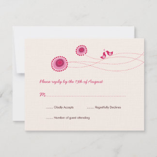 Aves de amor Dots rosados Cute Flor Tarjeta RSVP