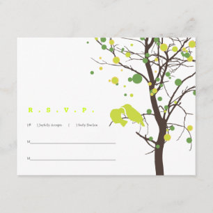 Aves de amor en árbol RSVP - puntos de polka verde