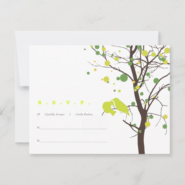 Aves de amor en árbol RSVP - puntos de polka verde (Anverso)