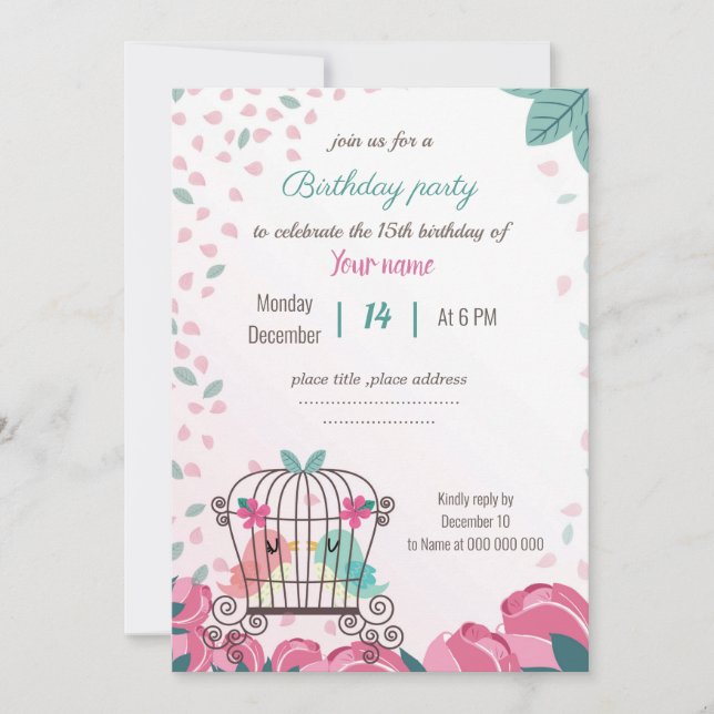 aves de amor en jaula fiesta de cumpleaños floral (Anverso)