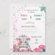 aves de amor en jaula tarjeta de invitación de bod