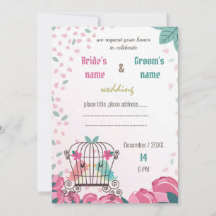 aves de amor en jaula tarjeta de invitación de bod