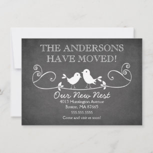 Aves de amor en pizarra Anuncio de nueva dirección