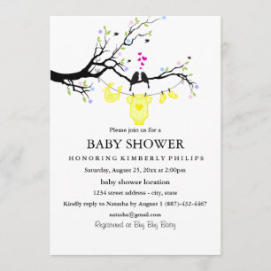 Aves de amor   Invitación a Baby Shower neutral de