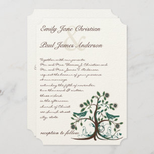 Aves de amor Invitación a la boda de un árbol Verd