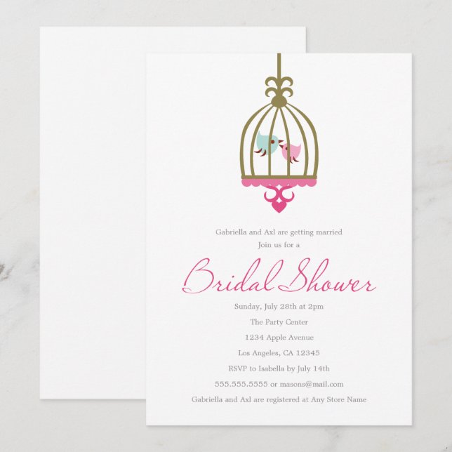 Aves de amor | Invitación a la ducha de novia (Anverso / Reverso)