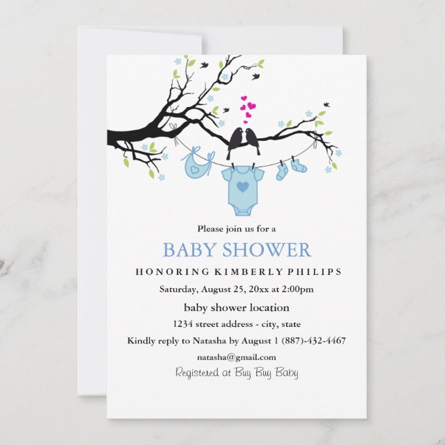 Aves de amor | Invitación de Boy Baby Shower (Anverso)