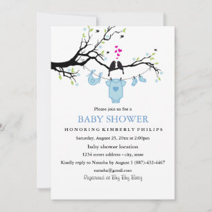 Aves de amor   Invitación de Boy Baby Shower