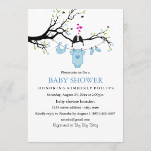 Aves de amor   Invitación de Boy Baby Shower