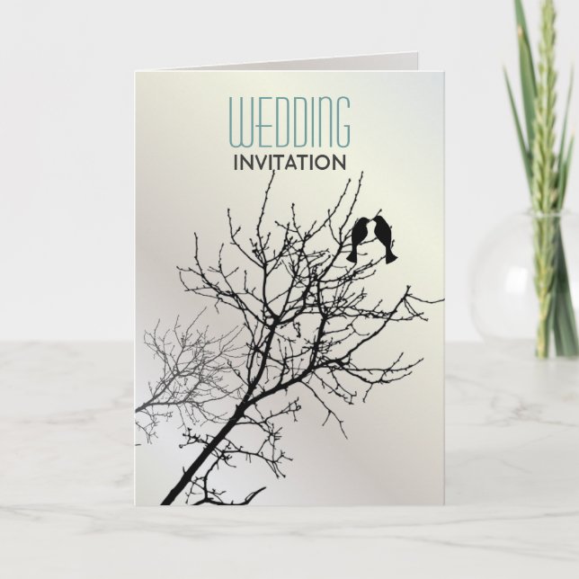 Aves de amor modernas Invitaciones a la boda blanc (Anverso)