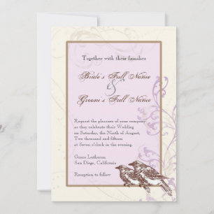Aves de amor 'n encaje - Invitación a la boda lila