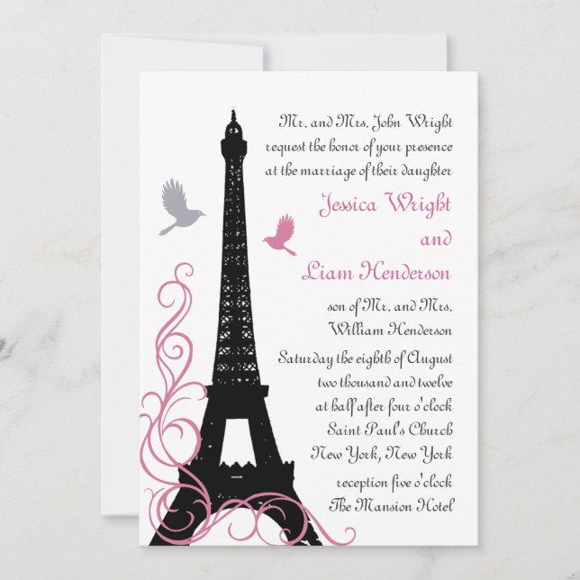 Aves de amor negro Invitación a la boda (Anverso)