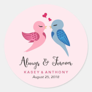 Aves de amor - Pegatinas de bodas rosas y azules