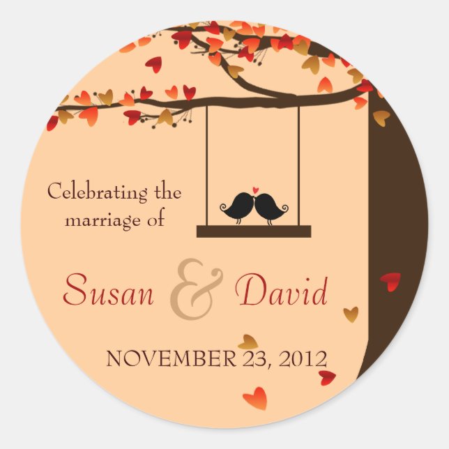 Aves de amor que caen Pegatina de sellos de roble  (Anverso)