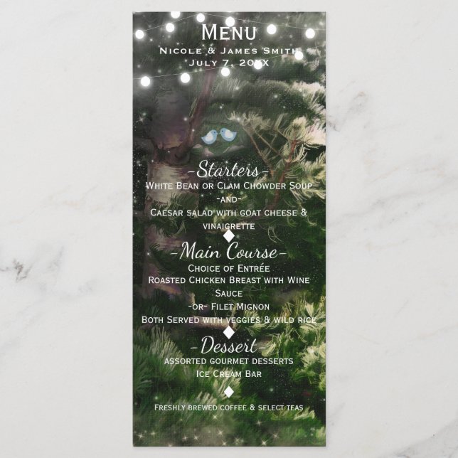 Aves de amor + Tarjeta de menú Boda nocturno de ár (Anverso)