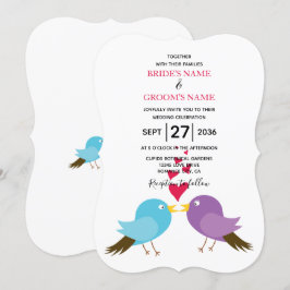 Aves de amor y corazones Invitaciones a la boda