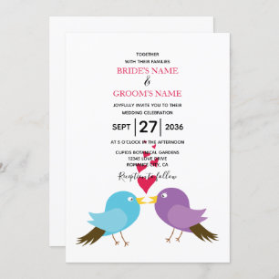 Aves de amor y corazones Invitaciones a la boda
