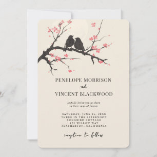 Aves de amor y la invitación a la boda sakura