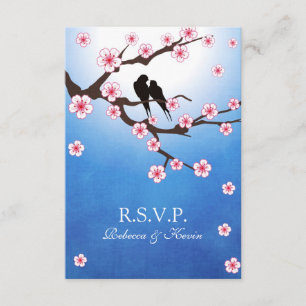 Aves de amor y Sakura - Respaldo azul RSVP