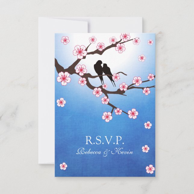 Aves de amor y Sakura - Respaldo azul RSVP (Anverso)