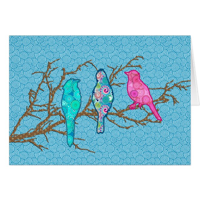 Aves de aplicación en una rama, Sky Blue Multi (Anverso (Horizontal))