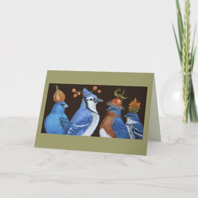 Aves de azul en la tarjeta de Gorra Naranja (Anverso)