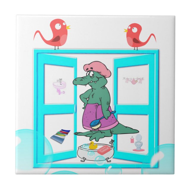 Aves de baño de burbujas de azulejos blancos de az (Frente)