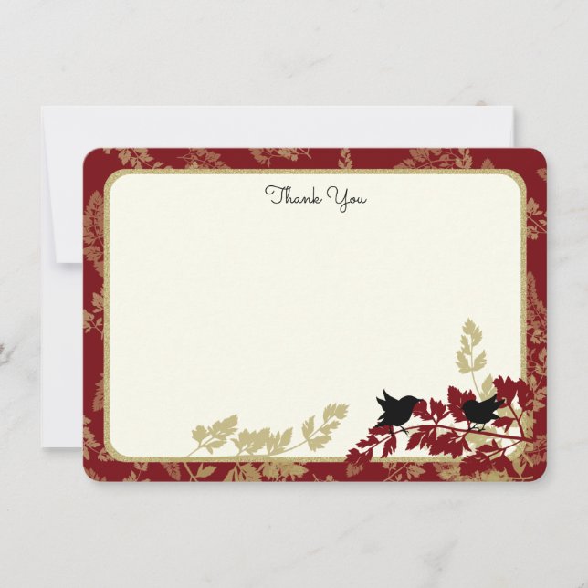 Aves de bosque y tarjeta plana de follaje gracias (Anverso)