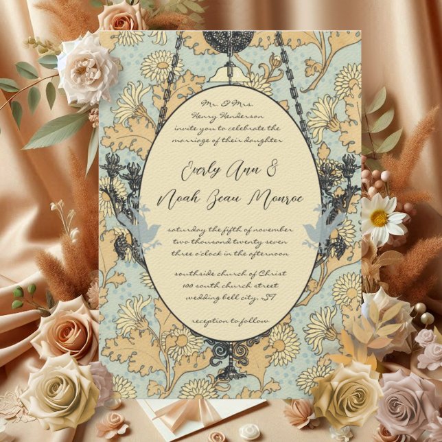 Aves de época Damask Chandelier Invitación a la bo (Subido por el creador)