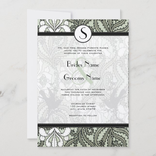 Aves de época Invitación a la boda Iris de Woodbin (Anverso)