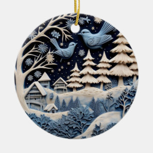 Aves de invierno en ornamento forestal
