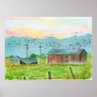 Aves de la salida del sol Arte de paisajes de colo