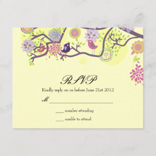 Aves de marfil amadas en la tarjeta RSVP de boda d