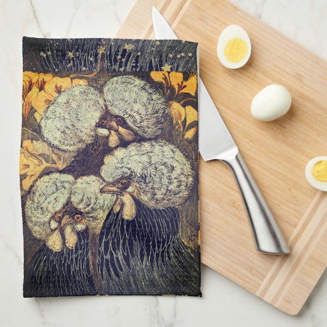 Aves de oro negro patrón toallas de cocina rústica (Doblado Cuarto)