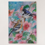 Aves de primavera del rompecabezas de color acuáti<br><div class="desc">Cute Sparrows Aves de primavera rompe pintura de color de agua MIGNED</div>
