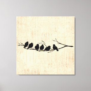 Aves en la rama del árbol de arte de aves viejas