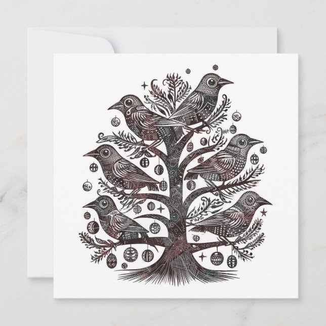 Aves en un árbol de Navidad (Anverso)