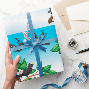 Aves En Un Papel De Envoltura De Árbol