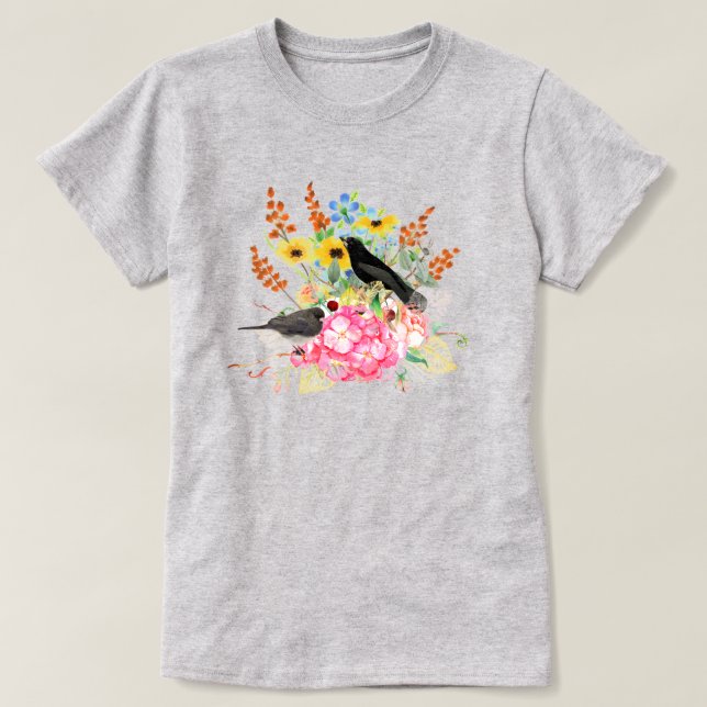 Aves estilo verano en la camiseta gris de los jard (Diseño del anverso)