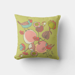 Aves, flores y almohada de frutas