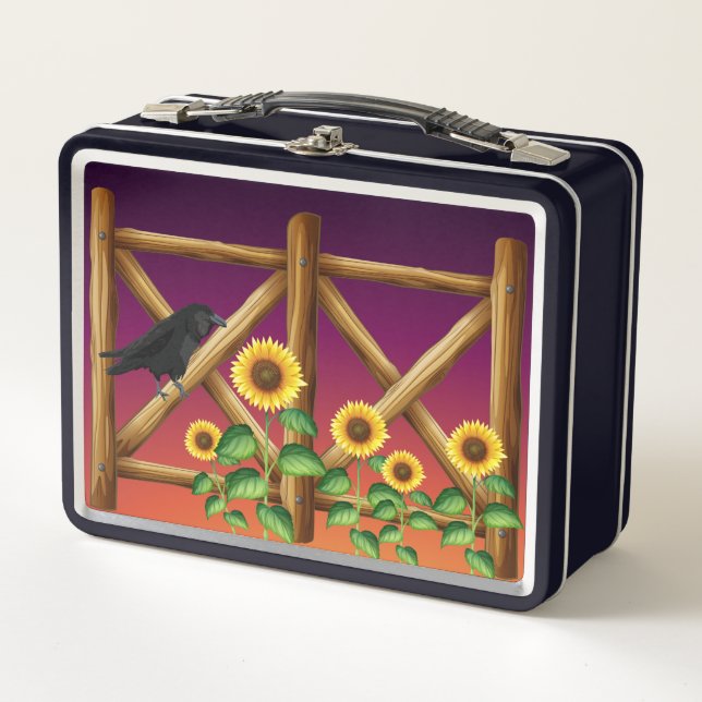 Aves girasoles cerco cruza Ravens Lunch Box (Anverso)