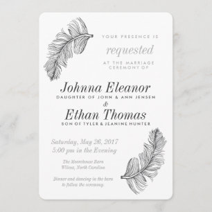Aves grises de una boda de plumas invitaciones
